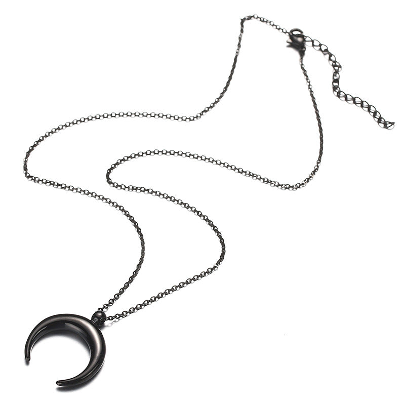 Minimalist Style Stainless Steel Horn Moon Pendant Necklace