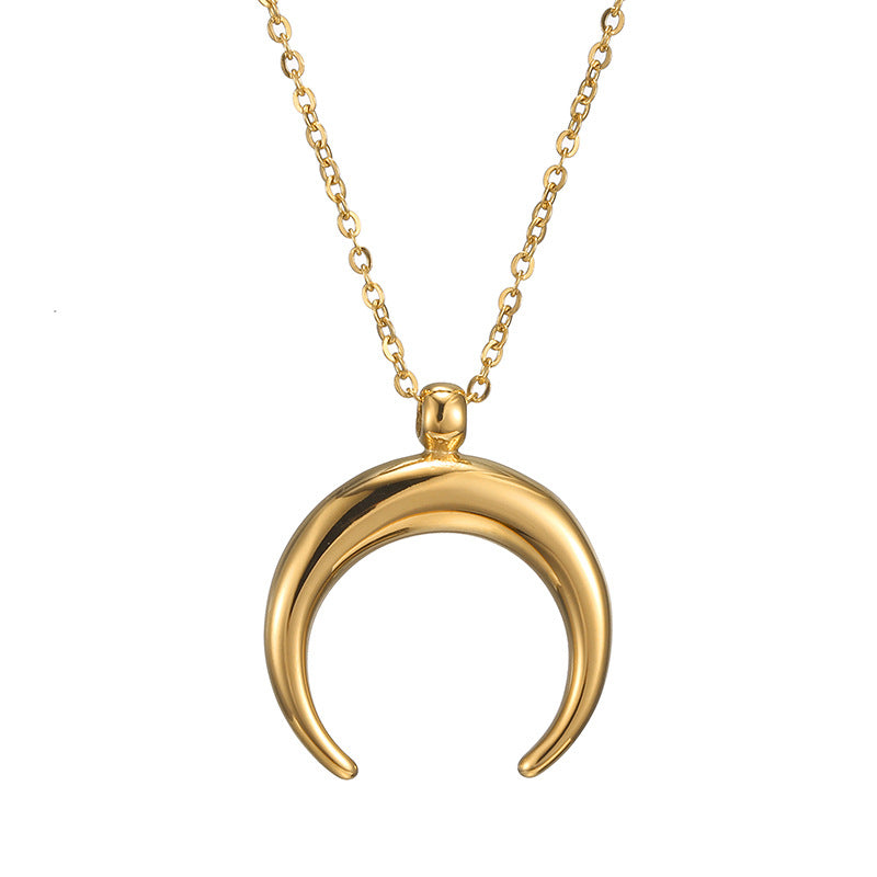 Minimalist Style Stainless Steel Horn Moon Pendant Necklace
