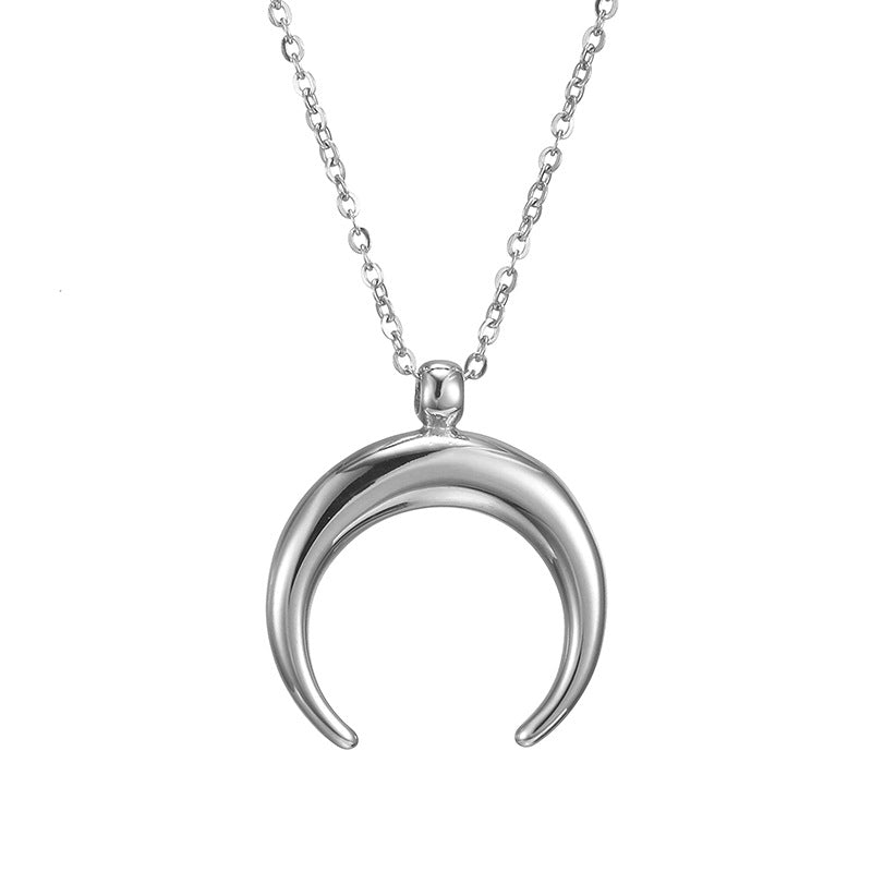 Minimalist Style Stainless Steel Horn Moon Pendant Necklace
