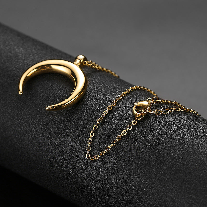 Minimalist Style Stainless Steel Horn Moon Pendant Necklace