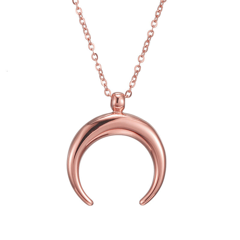 Minimalist Style Stainless Steel Horn Moon Pendant Necklace